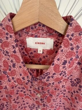 Xirena Women’s Blouse Long Sleeve Size M 100% Cotton Pink Purple Floral